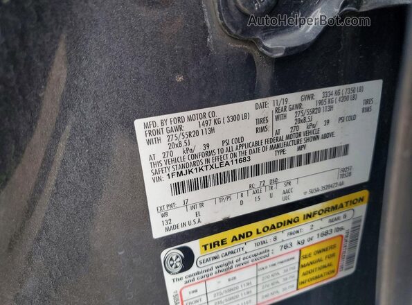 1FMJK1KTXLEA11683 2020 FORD EXPEDITION Gray VIN կոդի պիտակի տեսք