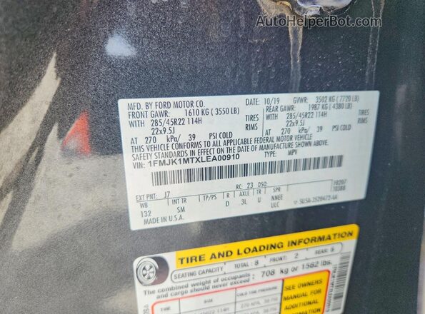 1FMJK1MTXLEA00910 2020 FORD EXPEDITION Gray Widok naklejki z numerem VIN