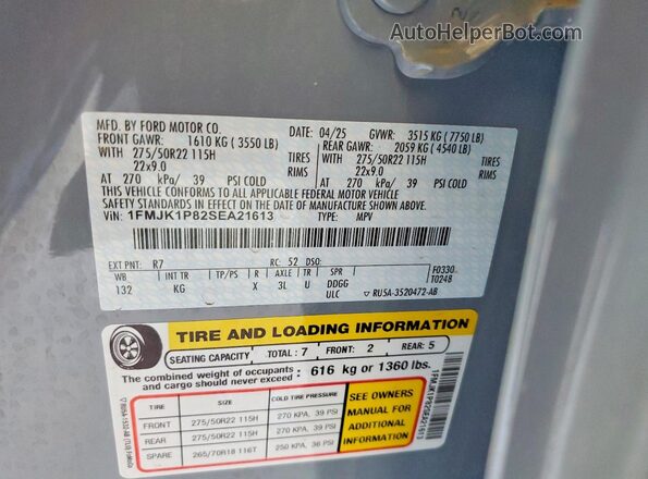 1FMJK1P82SEA21613 2025 FORD EXPEDITION Gray Vista de la etiqueta del VIN