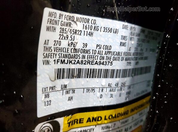 1FMJK2A82REA94375 2024 FORD EXPEDITION Black VIN კოდის სტიკერის ხედი