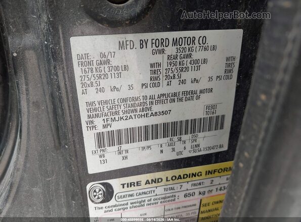 1FMJK2AT0HEA83507 2017 FORD EXPEDITION EL Gray Vista del compartimento del motor
