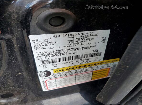 1FMJK2AT1GEF56409 2016 FORD EXPEDITION Черный Вид наклейки с VIN-кодом