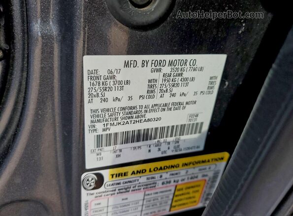 1FMJK2AT2HEA80320 2017 FORD EXPEDITION Charcoal VIN კოდის სტიკერის ხედი