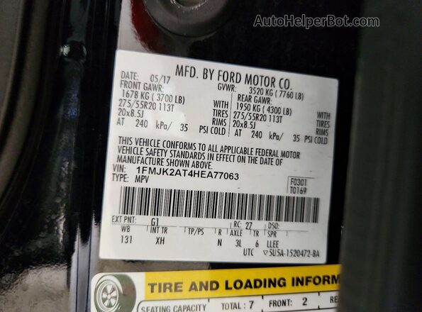 1FMJK2AT4HEA77063 2017 FORD EXPEDITION Black Панорамний вид салону 360°