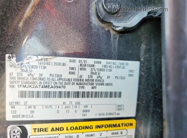 1FMJK2AT4MEA09470 2021 FORD EXPEDITION Gray VIN sticker view