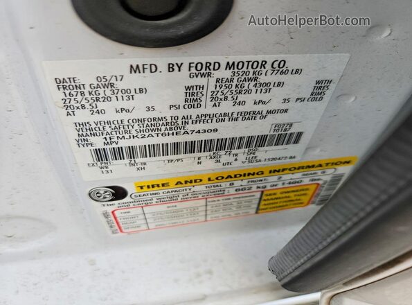 1FMJK2AT6HEA74309 2017 FORD EXPEDITION White 360 interior view