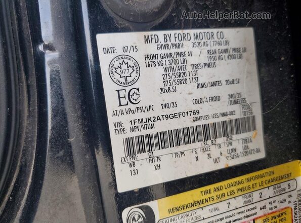 1FMJK2AT9GEF01769 2016 FORD EXPEDITION Black Vista de la etiqueta del VIN