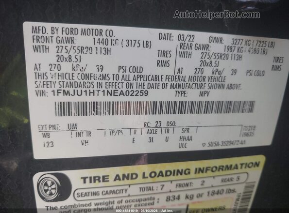1FMJU1HT1NEA02259 2022 FORD EXPEDITION Black Widok komory silnika