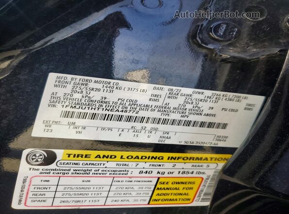 1FMJU1HT1NEA48772 2022 FORD EXPEDITION Black Вид підкапотного простору