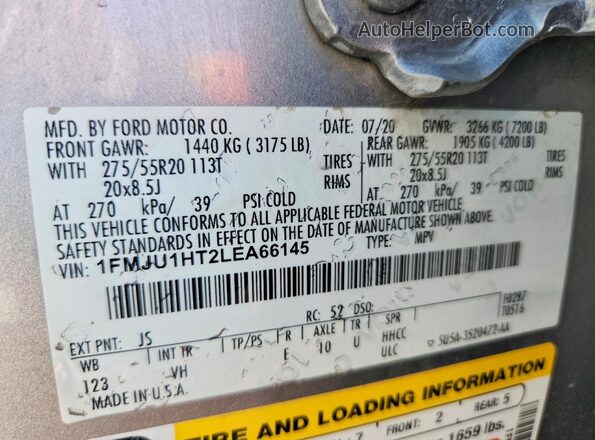 1FMJU1HT2LEA66145 2020 FORD EXPEDITION Silver 360 interior view