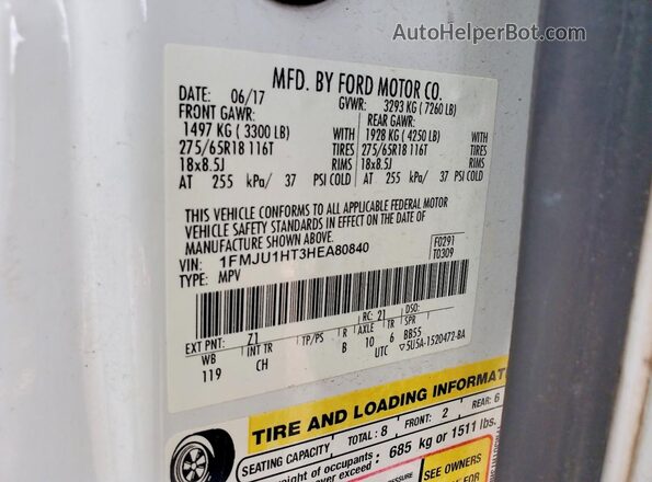 1FMJU1HT3HEA80840 2017 FORD EXPEDITION White Շարժիչի բաժամունքի տեսք