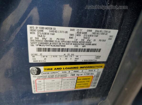 1FMJU1HT4JEA07868 2018 FORD EXPEDITION Синий Вид наклейки с VIN-кодом