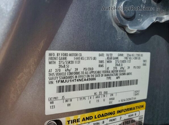 1FMJU1HT4NEA45686 2022 FORD EXPEDITION Silver Vista interior de 360 grados