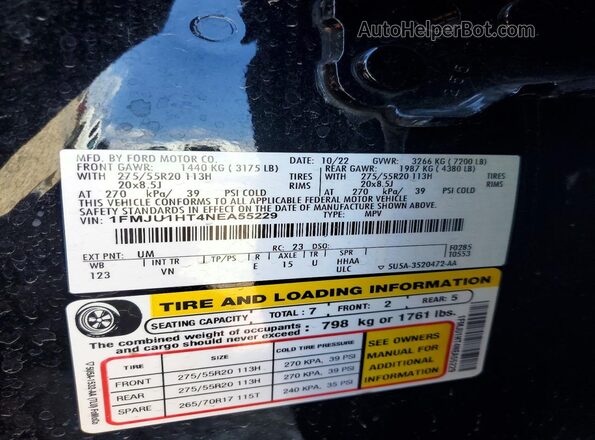 1FMJU1HT4NEA55229 2022 FORD EXPEDITION Black VIN sticker view