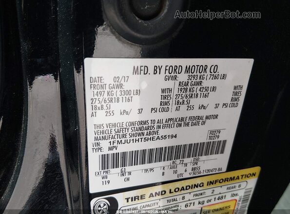 1FMJU1HT5HEA55194 2017 FORD EXPEDITION Black Շարժիչի բաժամունքի տեսք