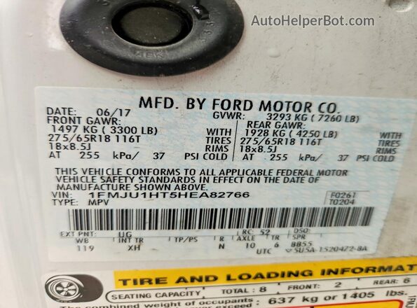 1FMJU1HT5HEA82766 2017 FORD EXPEDITION White VIN კოდის სტიკერის ხედი