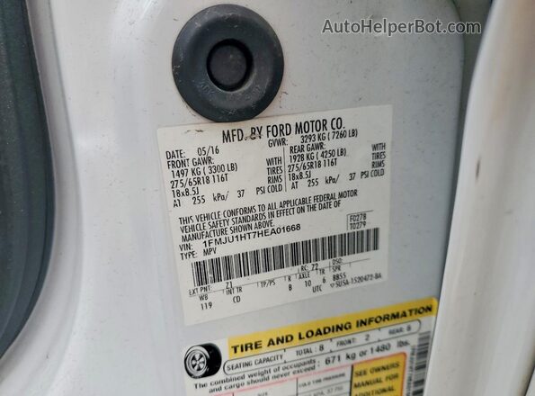 1FMJU1HT7HEA01668 2017 FORD EXPEDITION White VIN კოდის სტიკერის ხედი