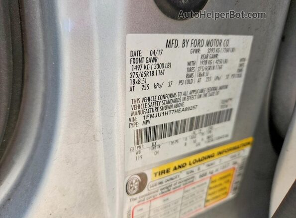 1FMJU1HT7HEA69257 2017 FORD EXPEDITION Gray VIN კოდის სტიკერის ხედი