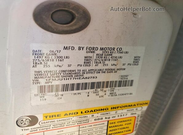 1FMJU1HT7HEA82753 2017 FORD EXPEDITION White Widok naklejki z numerem VIN