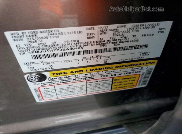 1FMJU1HT7JEA09405 2018 FORD EXPEDITION Brown Widok komory silnika