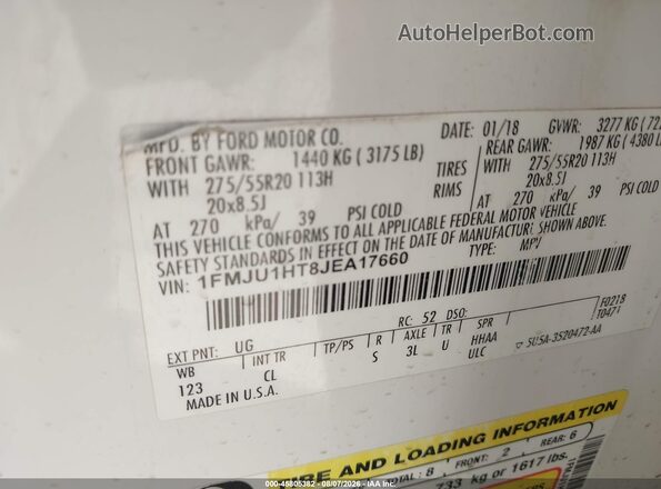 1FMJU1HT8JEA17660 2018 FORD EXPEDITION White Engine compartment view