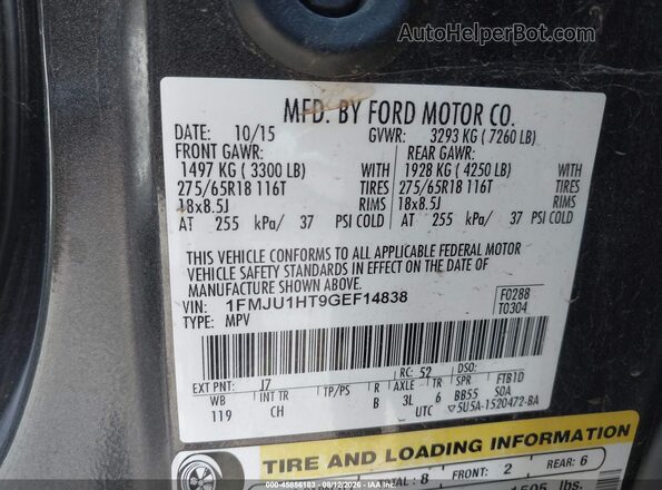 1FMJU1HT9GEF14838 2016 FORD EXPEDITION Gray Widok komory silnika