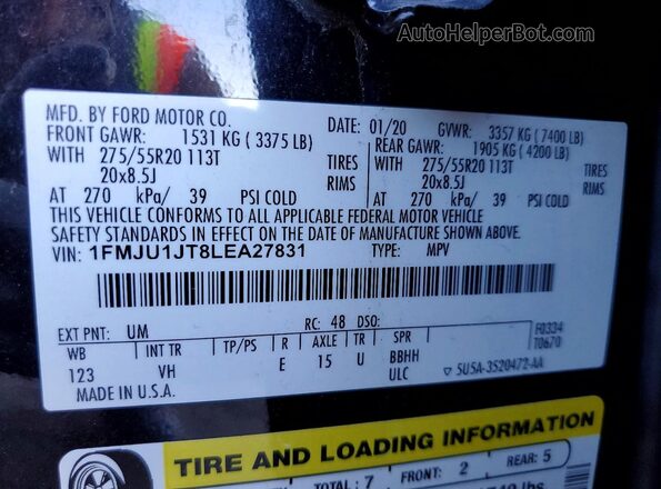 1FMJU1JT8LEA27831 2020 FORD EXPEDITION Black Vista interior de 360 grados