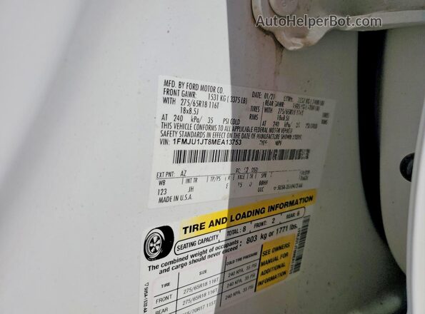 1FMJU1JT8MEA13753 2021 FORD EXPEDITION Белый Вид наклейки с VIN-кодом