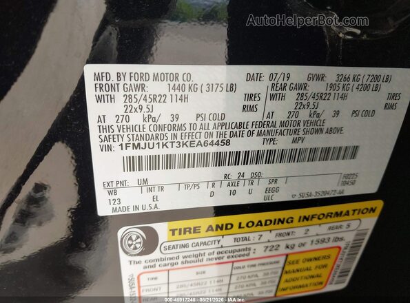 1FMJU1KT3KEA64458 2019 FORD EXPEDITION Black Widok komory silnika