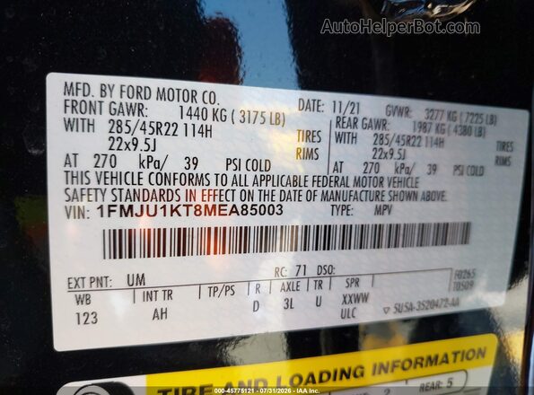 1FMJU1KT8MEA85003 2021 FORD EXPEDITION Black Vista del compartimento del motor