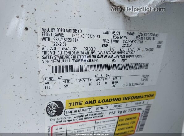 1FMJU1LT4MEA46293 2021 FORD EXPEDITION White ძრავის განყოფილების ხედი