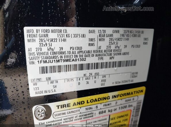1FMJU1MT9MEA01302 2021 FORD EXPEDITION Black Engine compartment view