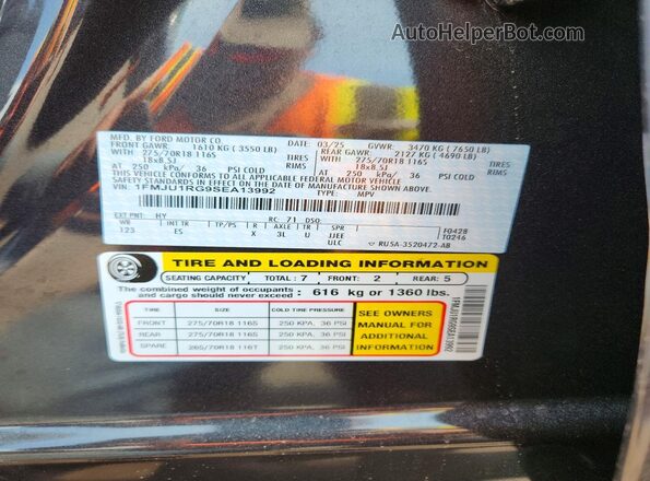 1FMJU1RG9SEA13992 2025 FORD EXPEDITION Black VIN կոդի պիտակի տեսք