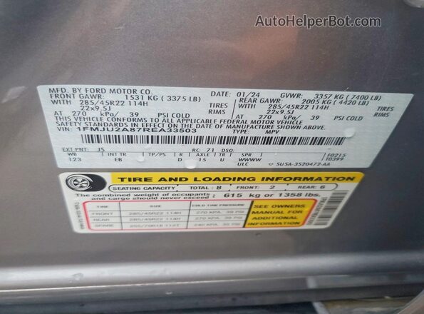 1FMJU2A87REA33503 2024 FORD EXPEDITION Silver Вид наклейки з VIN-кодом
