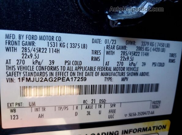 1FMJU2AG2PEA17259 2023 FORD EXPEDITION Black Вид наклейки з VIN-кодом