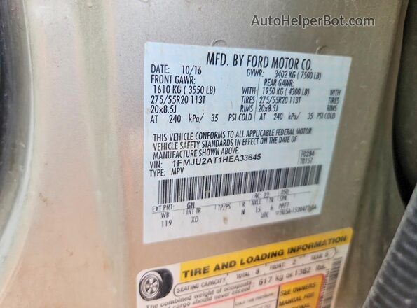 1FMJU2AT1HEA33645 2017 FORD EXPEDITION Gold Engine compartment view