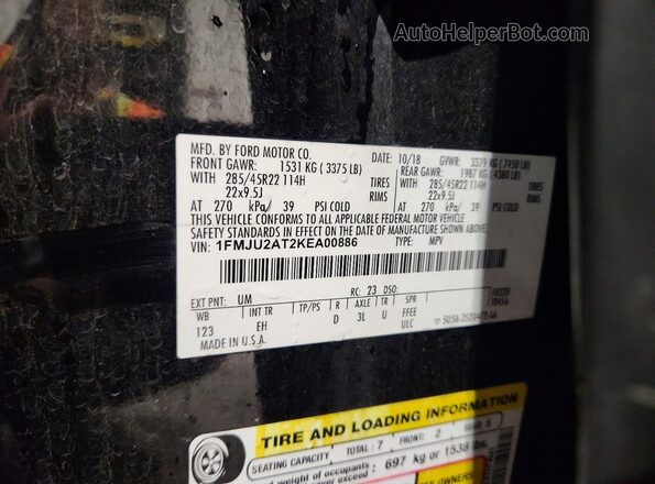 1FMJU2AT2KEA00886 2019 FORD EXPEDITION Black Вид наклейки з VIN-кодом
