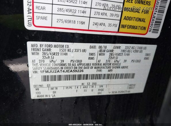 1FMJU2AT4JEA59226 2018 FORD EXPEDITION Black Widok komory silnika