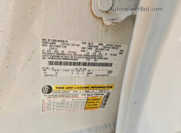 1FMJU2AT4MEA54063 2021 FORD EXPEDITION White VIN կոդի պիտակի տեսք