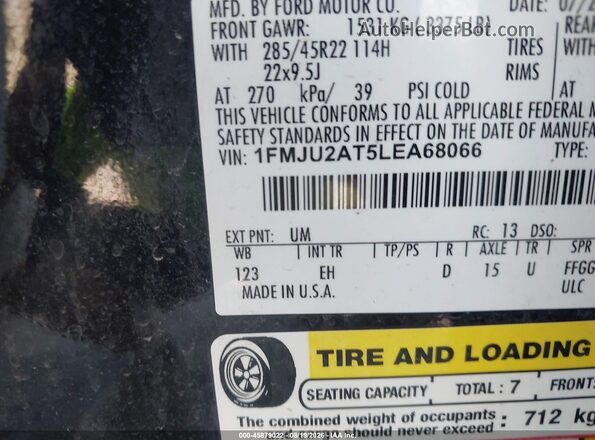 1FMJU2AT5LEA68066 2020 FORD EXPEDITION Black ძრავის განყოფილების ხედი