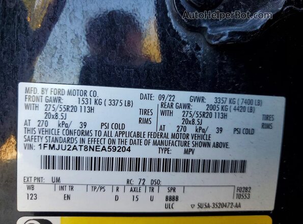 1FMJU2AT8NEA59204 2022 FORD EXPEDITION Black Widok wnętrza 360 stopni