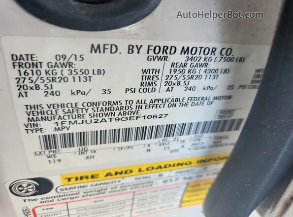 1FMJU2AT9GEF10627 2016 FORD EXPEDITION Белый Вид подкапотного пространства