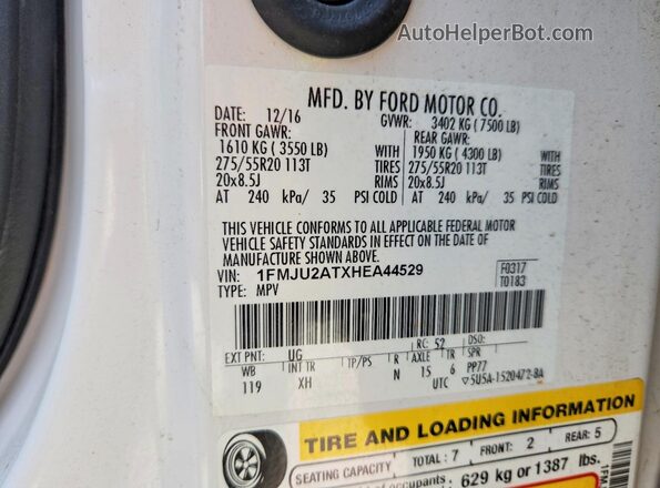 1FMJU2ATXHEA44529 2017 FORD EXPEDITION White Widok naklejki z numerem VIN
