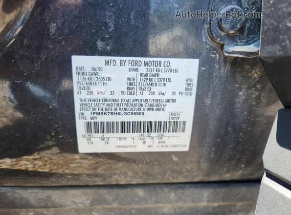 1FMSK7BH6LGC58903 2020 FORD EXPLORER Charcoal Вид підкапотного простору