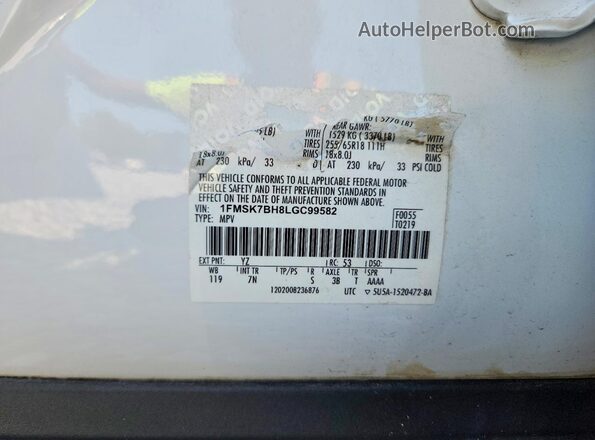 1FMSK7BH8LGC99582 2020 FORD EXPLORER White Вид наклейки з VIN-кодом