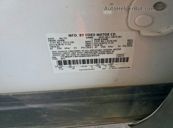 1FMSK7BH9MGB28020 2021 FORD EXPLORER White Widok komory silnika