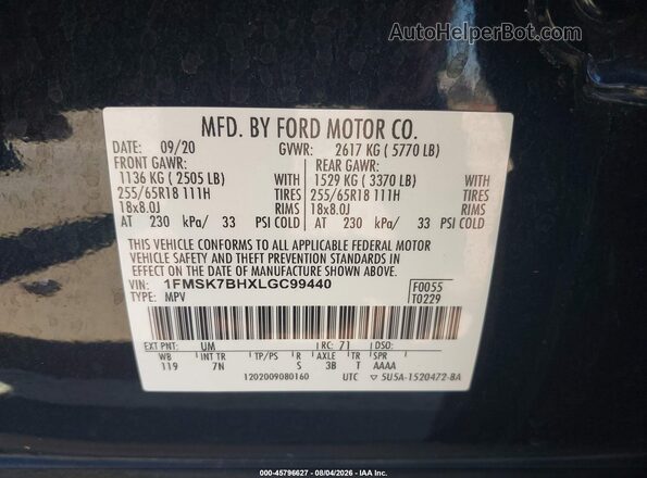 1FMSK7BHXLGC99440 2020 FORD EXPLORER Black Vista del compartimento del motor