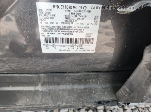 1FMSK7DH1PGB90853 2023 FORD EXPLORER Gray VIN sticker view