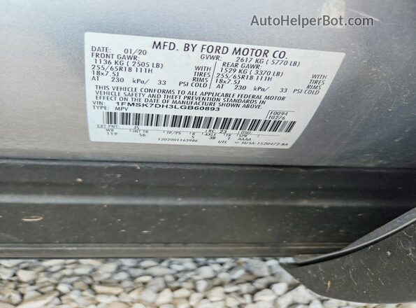 1FMSK7DH3LGB60893 2020 FORD EXPLORER Gray VIN sticker view