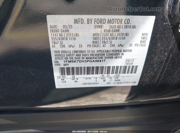 1FMSK7DH3PGA98417 2023 FORD EXPLORER Gray ძრავის განყოფილების ხედი